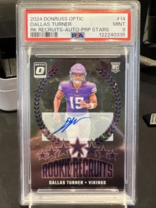 Donruss Optic Dallas Turner Rookie Recruits 2024 automático FOTL Puple Stars/25 PSA 9 - Imagen 1 de 4