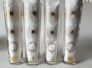 Set of 4 Atomic Gold Starbursts Tom Collins Glasses 7 inch tall - Picture 1 of 3