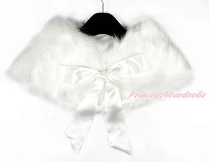 Pure White Angel Wedding Party Flower Girl Kids Faux Fur Shawl Coat Ribbon Cape - Picture 1 of 1