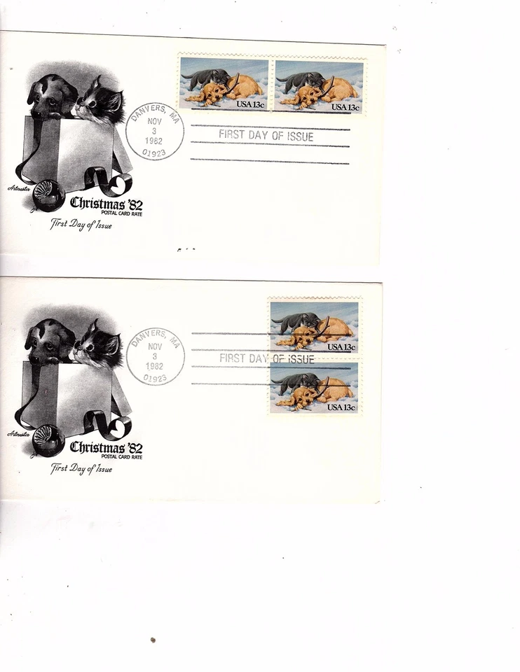 US stamps  FDC #2025 Puppy & Kitten 2 stamps Artmaster 45 in auction g12 cv$57 - Image 1 of 1