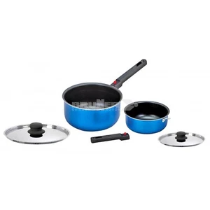 2 x Nesting Sauce Pan Set Removable Handles Lid Blue Non-Stick Brunner Skipper 6 - Picture 1 of 4
