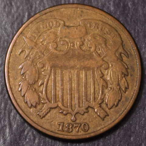 1870 Two 2 Cent Piece VG Old Cleaned.....................Lot 9621 Cover