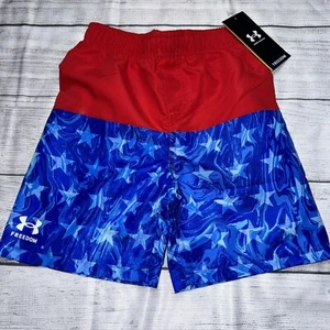 Under Armour Little Boys Size 5 Flag Freedom Patriotic Swim Trunks Red Blue NEW - Picture 1 of 1