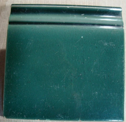 Deep bluish Green Original period baseboard majolica tile 6x6 Belgium ca1900 Cover