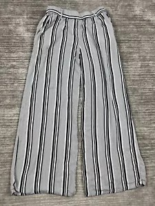 Indigo Rising Pants Womens Large White & Black Striped Wide Leg Rayon - Picture 1 of 12