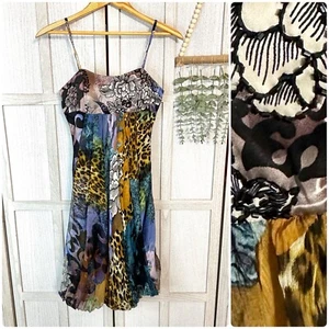 Vintage Alberto Makali Multicolor Silk Beaded Bubble Dress Y2K 90’s Floral Sz 4 - Picture 1 of 9
