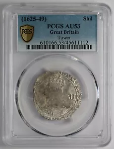 1625-49 Great Britain Silver Shilling Tower PCGS AU53 - Picture 1 of 5