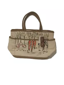 OLIVIA FALLOU Veggie Garen Canvas Bag Tote Multi pockets Beige Multicolor - Picture 1 of 19