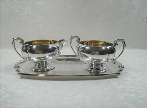 BIRKS PRIMROSE CREAMER AND SUGER BOWL WITH TRAY ~ CANADA SILVERPLATE SET #750 - Picture 1 of 12