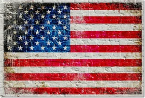 Distressed American Flag on White Brick Horizontal - Print Small Metal Plate - Picture 1 of 2