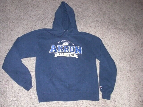 AKRON ZIPS sewn embroidered CHAMPION blue Hoodie Sweatshirt men's Medium Cover