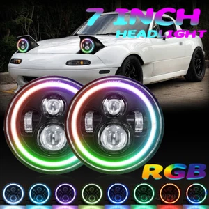 Pair Chrome 7" Round Led Headlights RGB Headlamps for Chevy K5 Blazer 1975-1979 - Picture 1 of 13