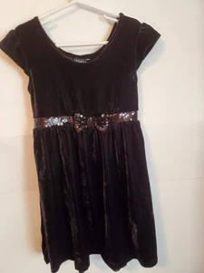 New! Girls Black Simple Holiday Party Dress-George Velour w/Sequin Bow Sz 6-6X - Picture 1 of 7