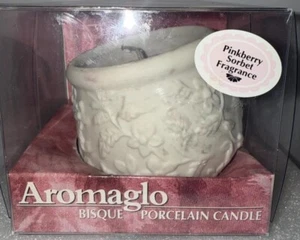 Aromaglo Bisque Porcelain Candle Pinkberry Sorbet Fragrance Lamplight Farms - Picture 1 of 5