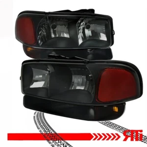 For 99-06 GMC Sierra 4X4 1500/2500/3500 HD Headlights + Bumper Light Euro Smoked - Picture 1 of 3