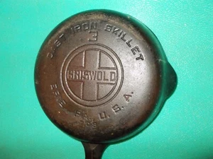 Vintage GRISWOLD Cast Iron SKILLET Frying Pan # 3 LARGE BLOCK LOGO - Ironspoon - Picture 1 of 3