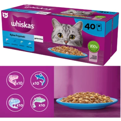 40x85 g WHISKAS MIX Geschmacks Lachs Thunfisch Kabeljau Weißfisch für Katzen - Bild 1 von 2