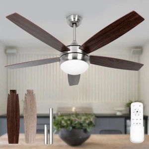 Brushed Nickel Ceiling Fan with Light & Remote 6 Speed Reversible DC Motor 3 CCT - Picture 1 of 11