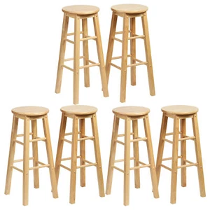 PJ Wood Classic Round Seat 29" Tall Kitchen Counter Stools, Natural (Set of 6) - Picture 1 of 8