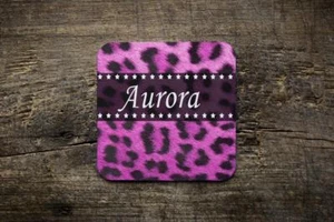 Personalised pink Leopard Print Novelty Photo Glossy Mug Square Coaster , - Picture 1 of 1