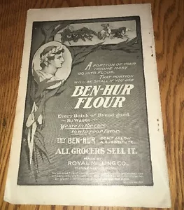 Anuncio de harina Ben-Hur antiguo, original 1901, Minneapolis, MN; más anuncio de jabón salvavidas - Imagen 1 de 3