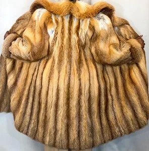 Real Fur Red Arctic Fox Long Vintage Cuff Luxury Beautiful Coat M L FR299 - Picture 1 of 23