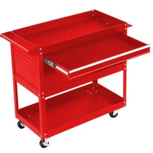 3 Tier Rolling Tool Cart with Pegboard &  Drawer & 4 Hooks & Wheels Black / Red - Picture 1 of 15