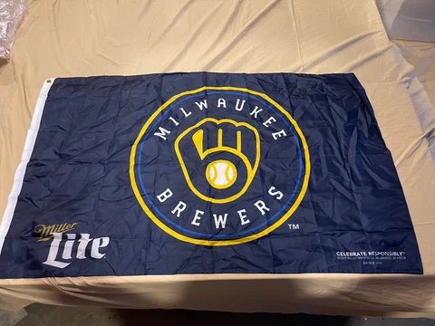 2020 Milwaukee Brewers Miller Lite Flag Banner NEW Ball & Glove Logo Cover