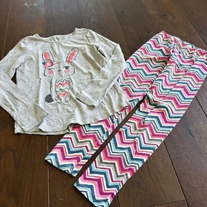 Gymboree Girls Large 10-12 Bunny Chevron Long Sleeve Shirt Legging Set Lot Vguc - Picture 1 of 8