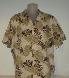HOWIE Made in HAWAII sz LARGE BUTTON FRONT HAWAIIAN SHIRT PALMS and FERNS euc - Picture 1 of 3