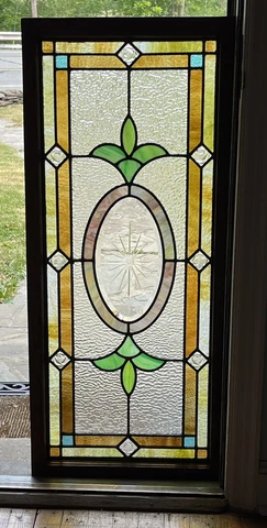 ANTIQUE STAINED GLASS WINDOW BEVELED/ETCHED 1930s COAL MINE PA VG CONDITION Cover