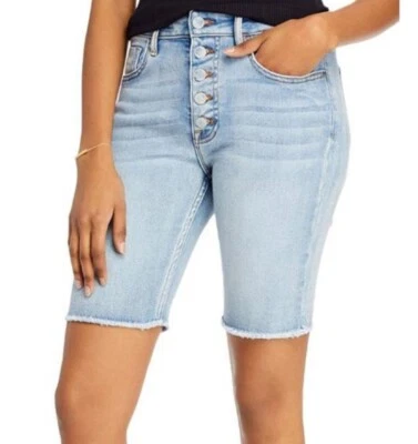 Pantalones Cortos de Jean Marca AQUA Talla 26 Multi Botón Dobladillo Deshilachado Azul Claro NUEVOS NUEVOS CON ETIQUETAS Foto 1 de 2