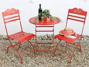 Sitzgruppe Metall Garten Tisch + 2 Stühle Set Rot Gartenstuhl Gartentisch Bistro - Bild 1 von 10
