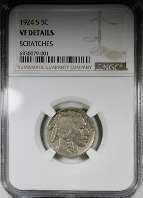 1924-S Buffalo Nickel NGC VF Details Scratches KEY DATE 5C - Image 1 of 2