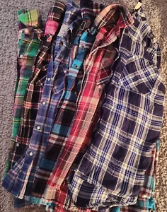 Womens Teens Clothing Small "Flannel" Plaid Button Down Tops Set Of 6 - Picture 1 of 11