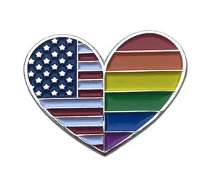 Rainbow Pride USA Flag Heart 1 inch Hat or Lapel Pin PMS1316 F5D14E - Picture 1 of 2