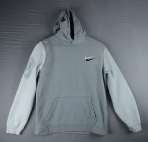 Nike Hoodie Size XL Youth Double Swoosh Logo Hooded Sweatshirt Gray White - Picture 1 of 20