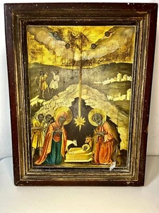 Vintage / 15 th Century Framed Oil Painting on Canvas of Nativity From Jerusale - Picture 1 of 23