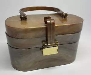 Vintage 50’s ASCOT Lucite Purse Handbag Box Amber/Pearl Double Decker goldtone - Bild 1 von 16