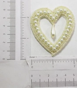 Faux Pearl Bridal Applique Heart with Center Droplet 2 3/8" high Ivory - Picture 1 of 1