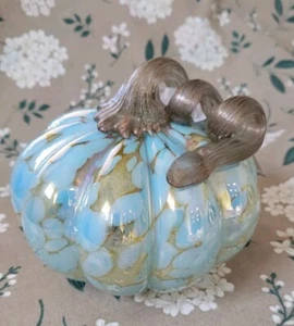 Mikasa Home Accents Glass Pumpkin BLUE Opalescent NWT - Picture 1 of 6