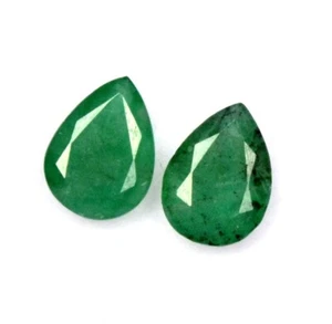 8x6 mm Certified Natural Emerald Pear Cut Pair 1.76 CTS Faceted Loose Gemstones - Picture 1 of 4
