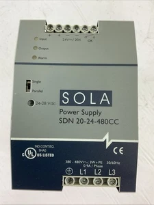 EMERSON SOLA SDN 20-24-480CC POWER SUPPLY 24VDC 20A 380-480VAC 0.9A/PHASE - Picture 1 of 6