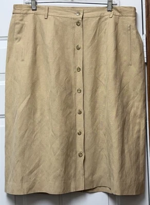 Talbots Midi Skirt Women's Size 16W  Button Front Silk Linen Blend Tan Beige - Image 1 of 4