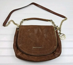 Michael Kors MK Leather Saddle Shoulder Handbag Purse - Picture 1 of 15
