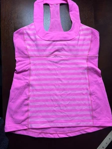 Lululemon Scoop Neck Racerback Pink Stripe Tank Top Size 12 - Picture 1 of 5