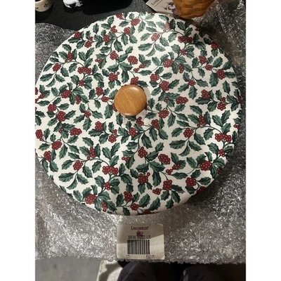 Longaberger Baskets Sewing Large Apple Lid Holly Christmas fabric NEW Host Only - Image 1 of 2