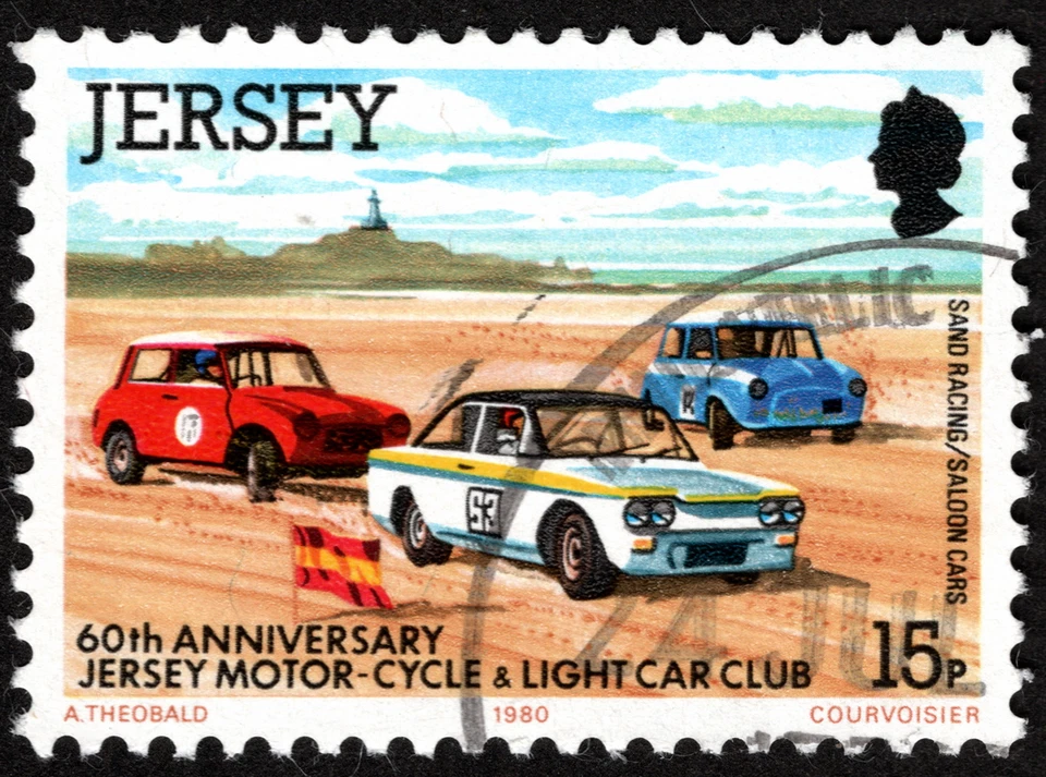 Jersey Stamp Scott # 234 Used F-VF Nice - 15p Sand Racing / Saloon Cars Issue - Image 1 of 1