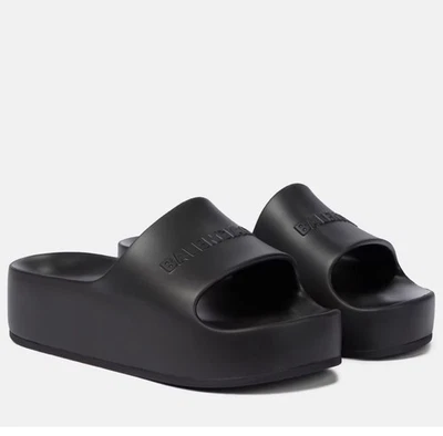 Toboganes de piscina Balenciaga plataforma gruesa, negro, talla 9 Foto 1 de 4