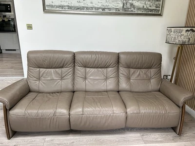 Stressless Mary Leather Three Seater Recliner Sofa light Biege/soft mushroom  - Image 1 of 4